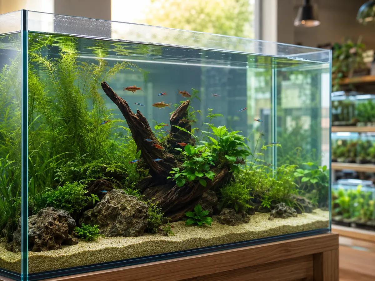 Acquario d’acqua dolce con piante e pesci